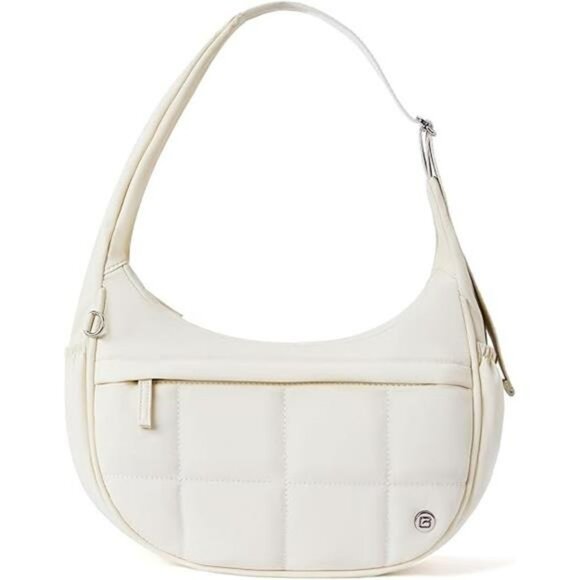 Quilted Nylon Crescent Shoulder Bag Women Small Puffer Triple Zip Travel - Picture 7 of 7